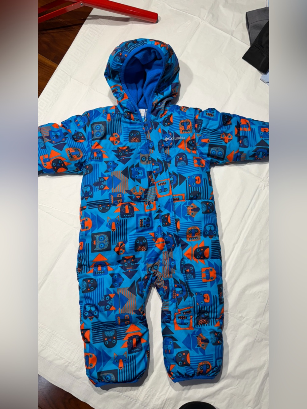 Columbia Blue & Orange Patterned Kids Snowsuit Romper